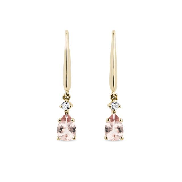 MORGANITE DROP EARRINGS IN YELLOW GOLD - MORGANITE EARRINGS - EARRINGS