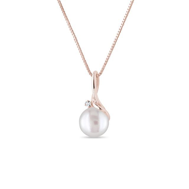 FRESHWATER PEARL AND DIAMOND NECKLACE IN ROSE GOLD - PEARL PENDANTS - PEARL JEWELRY