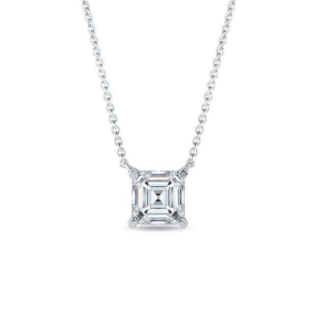 WEISSGOLDENE HALSKETTE MIT LABOR-DIAMANT IM ASSCHERSCHLIFF - KETTEN MIT DIAMANTEN - KETTEN