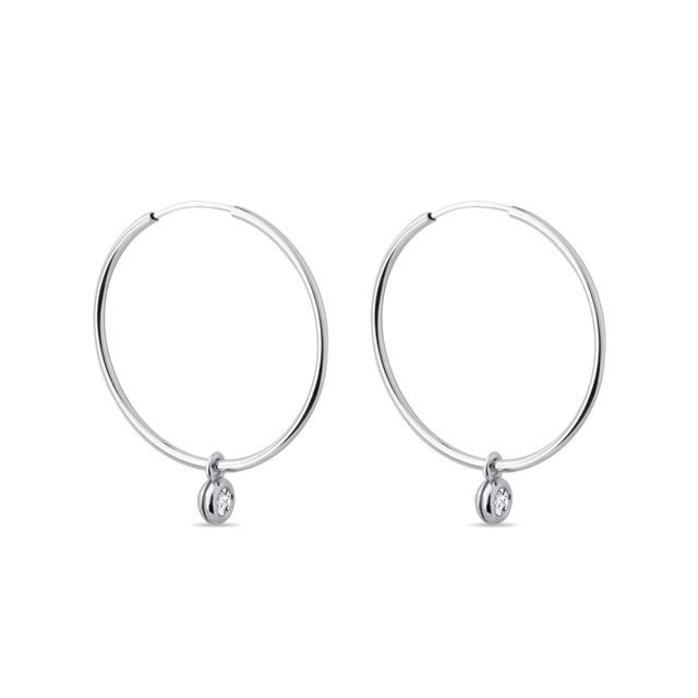 BEZELED DIAMOND HOOP EARRINGS IN WHITE GOLD - DIAMOND EARRINGS - EARRINGS