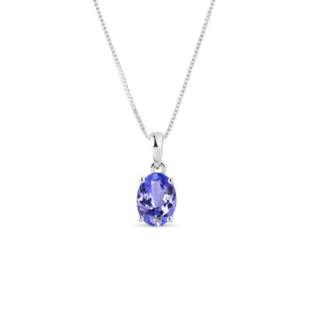 COLLIER EN OR BLANC AVEC TANZANITE TAILLE OVALE - COLLIERS AVEC TANZANITE - COLLIERS