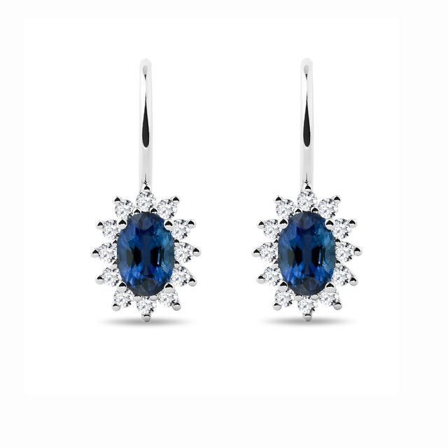 WHITE GOLD EARRINGS WITH DIAMONDS AND SAPPHIRES - SAPPHIRE EARRINGS - EARRINGS