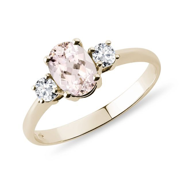 Morganit Ring mit Diamanten in Gelbgold
