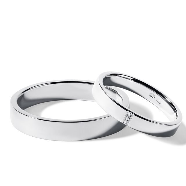 CLASSIC WHITE GOLD WEDDING RING SET WITH 3 DIAMONDS - WHITE GOLD WEDDING SETS - WEDDING RINGS