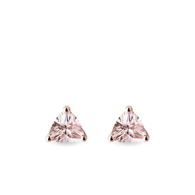 COLLIER EN OR ROSE AVEC MORGANITE TAILLE TRILLION - BOUCLES D'OREILLES EN MORGANITE - BOUCLES D'OREILLES