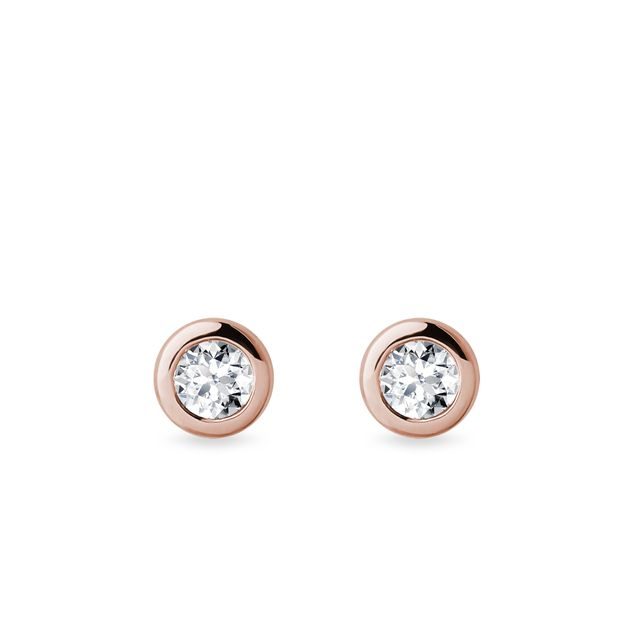 PUCES D'OREILLES LUNETTE EN OR ROSE ET DIAMANTS 3 MM - PUCES D'OREILLES EN DIAMANT - BOUCLES D'OREILLES