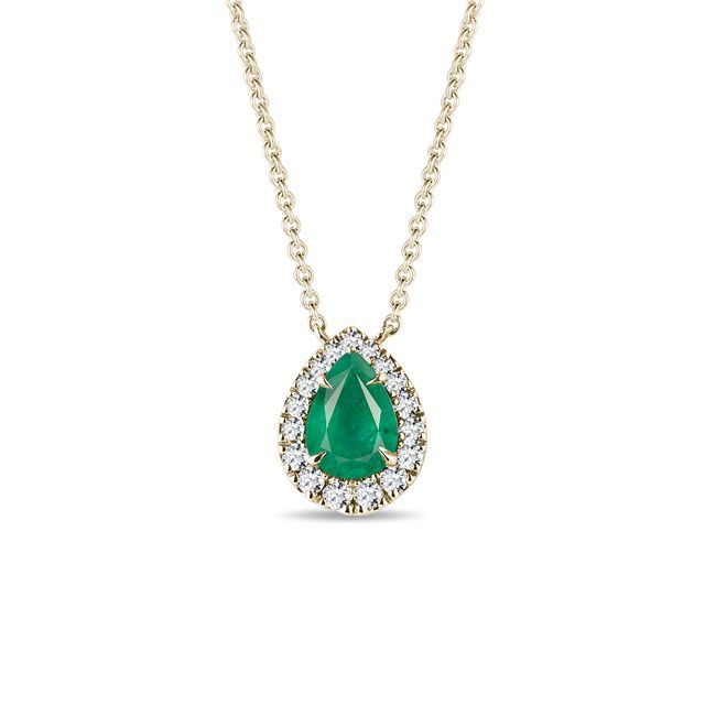 Elegantný diamantový náhrdelník zo žltého zlata so smaragdom