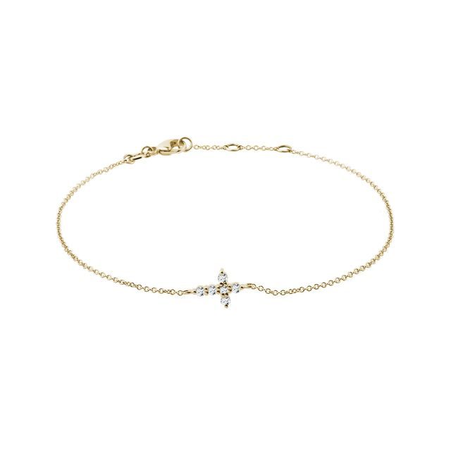 DIAMANTARMBAND MIT KREUZ AUS 14K GELBGOLD - ARMBÄNDER MIT DIAMANTEN - ARMBÄNDER