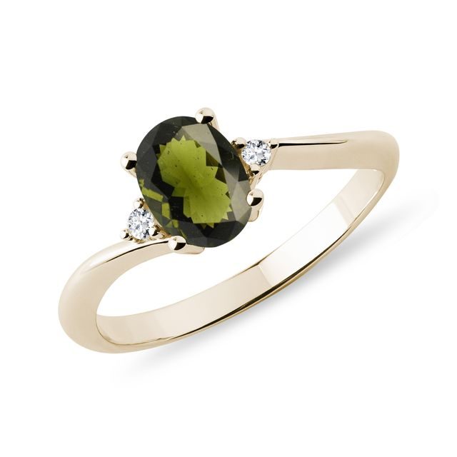 BAGUE AVEC MOLDAVITE VOLUMINEUSE ET DIAMANTS - BAGUES EN MOLDAVITE - BAGUES