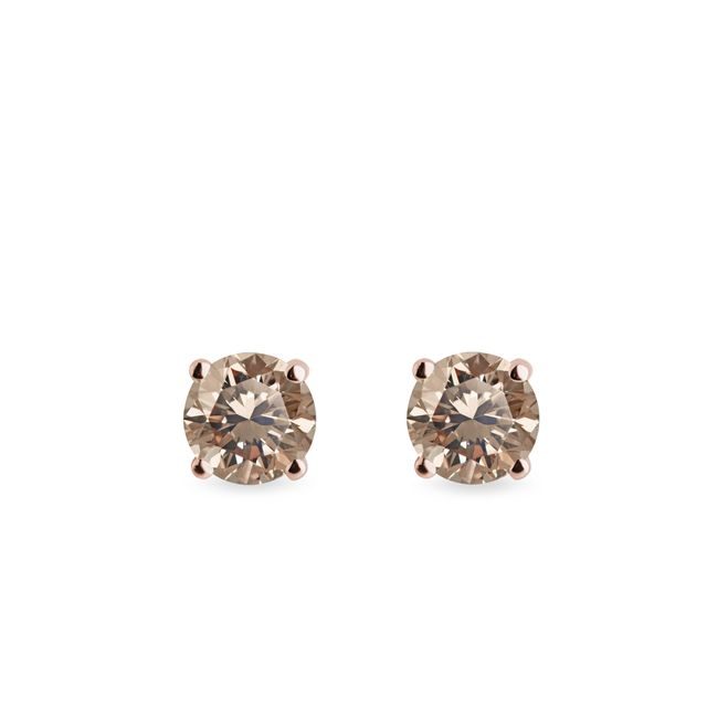 BOUCLES D'OREILLES CHAMPAGNE EN OR ROSE 14 CARATS - PUCES D'OREILLES EN DIAMANT - BOUCLES D'OREILLES