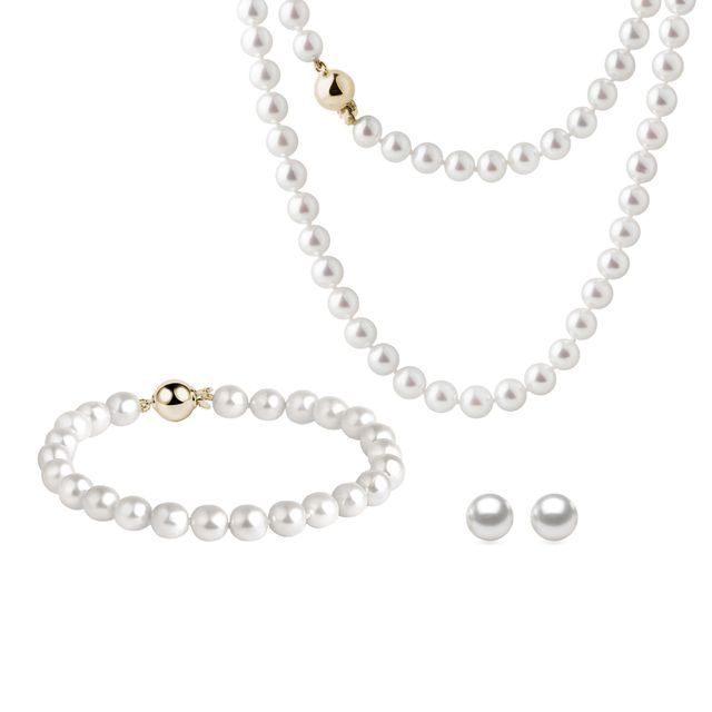 SOUPRAVA AKOYA ŠPERKŮ VE ŽLUTÉM ZLATĚ - PERLENSCHMUCK SETS - PERLEN
