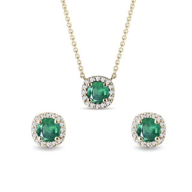 EMERALD AND DIAMOND JEWELRY SET IN YELLOW GOLD - GEMSTONE SETS - FINE JEWELRY
