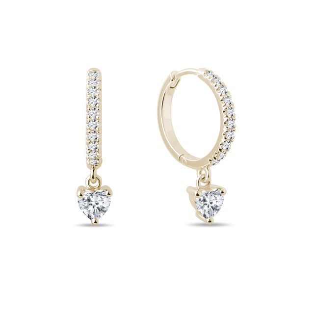 GOLD DIAMOND HUGGIE HOOPS WITH A HEART - DIAMOND EARRINGS - EARRINGS