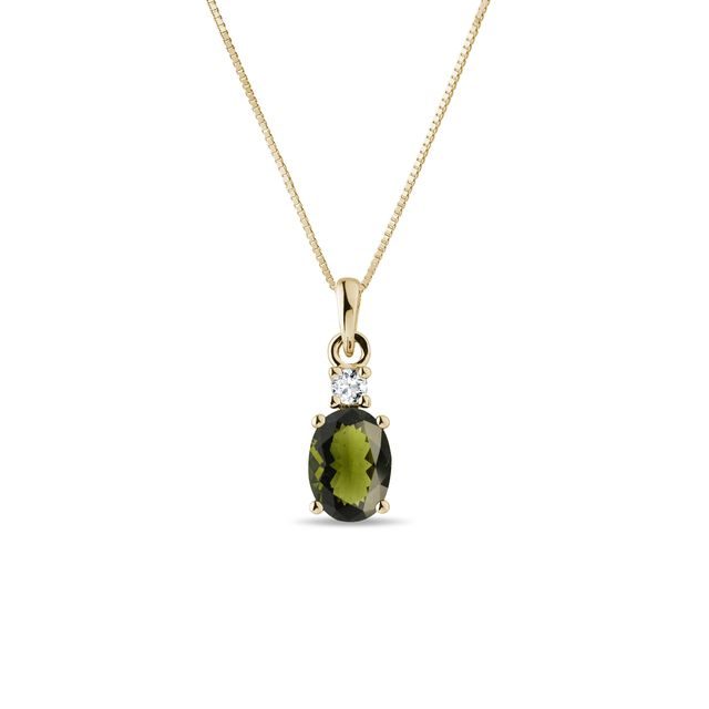 HALSKETTE AUS 14 KT GELBGOLD MIT DIAMANT UND MOLDAVIT - KETTEN MIT MOLDAVIT - KETTEN