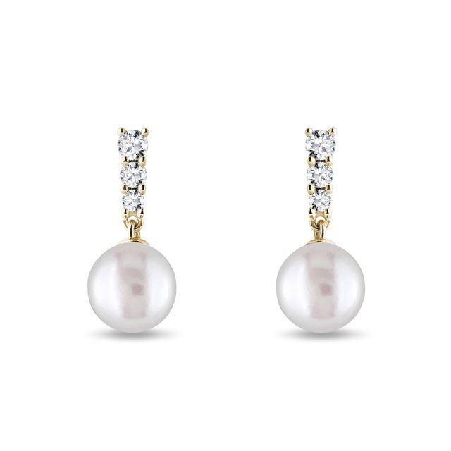 ZLATÉ NÁUŠNICE S PERLOU A BRILIANTY - PERLOVÉ NÁUŠNICE - PERLOVÉ ŠPERKY