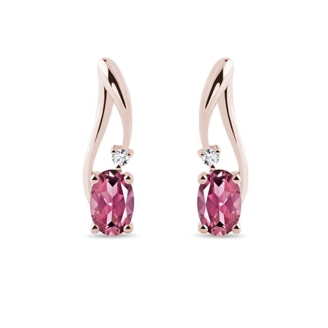 BOUCLES D'OREILLES EN OR ROSE AVEC DIAMANTS ET TOURMALINES - BOUCLES D'OREILLES EN TOURMALINE - BOUCLES D'OREILLES