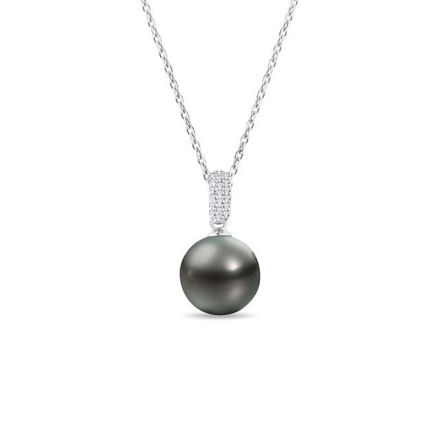 COLLIER EN OR BLANC, PERLE DE TAHITI ET DIAMANTS - PENDENTIFS EN PERLES - PERLES