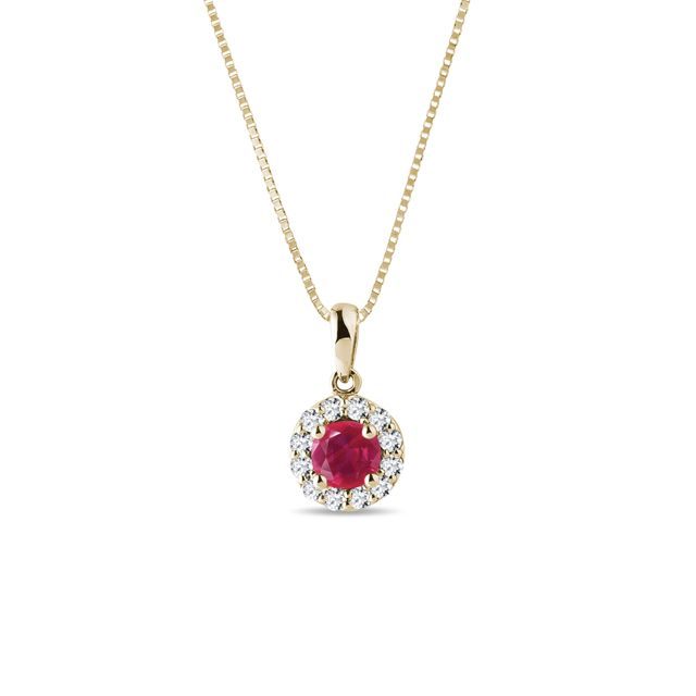DIAMANTOVÝ NÁHRDELNÍK S RUBÍNY ZE 14K ŽLUTÉHO ZLATA - NÁHRDELNÍKY S RUBÍNEM - NÁHRDELNÍKY