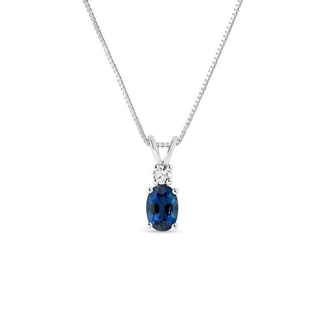HALSKETTE AUS WEISSGOLD MIT OVALEM SAPHIR UND DIAMANT IM BRILLANTSCHLIFF - KETTEN MIT SAPHIR - KETTEN