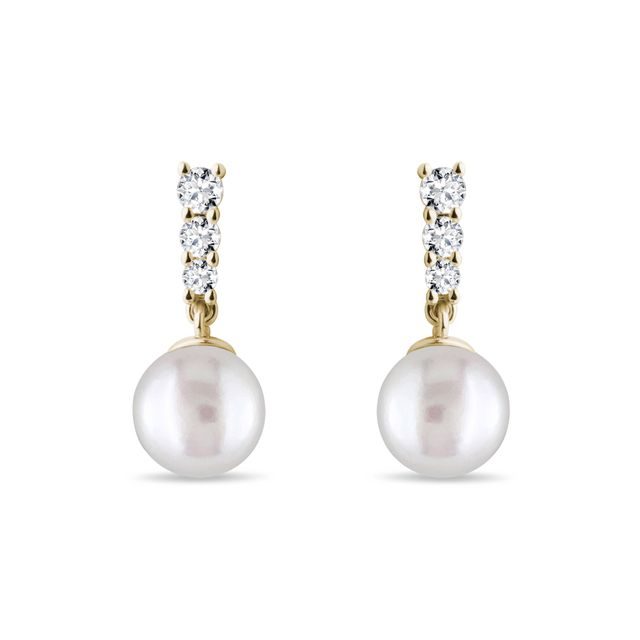 GOLD EARRINGS WITH PEARL AND BRILLIANTS - PEARL EARRINGS - PEARL JEWELRY