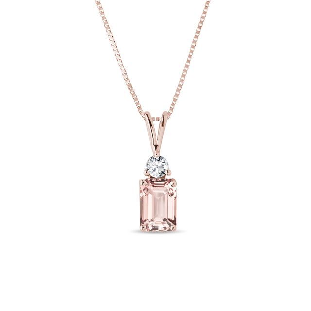 MORGANITE AND DIAMOND NECKLACE IN ROSE GOLD - MORGANITE NECKLACES - NECKLACES