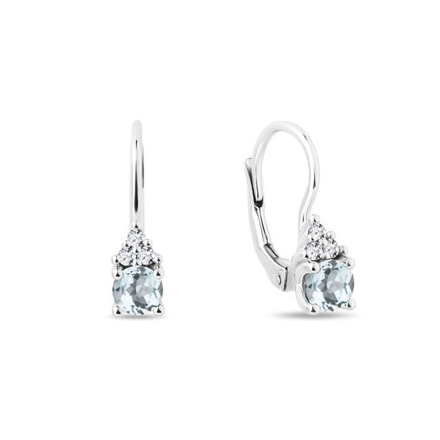 BOUCLES D'OREILLES AVEC AIGUE-MARINE ET DIAMANTS EN OR BLANC - BOUCLES D'OREILLES EN AIGUE-MARINE - BOUCLES D'OREILLES