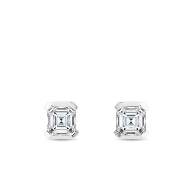 ASSCHER DIAMOND STUDS IN 14K WHITE GOLD - DIAMOND STUD EARRINGS - EARRINGS