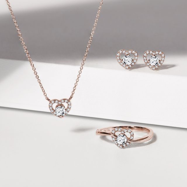 Rose Gold and Diamond Heart Jewellery Set | KLENOTA