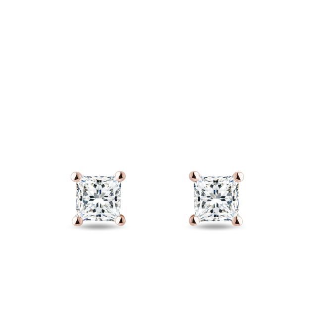 ROSE GOLD PRINCESS DIAMOND STUD EARRINGS - DIAMOND STUD EARRINGS - EARRINGS