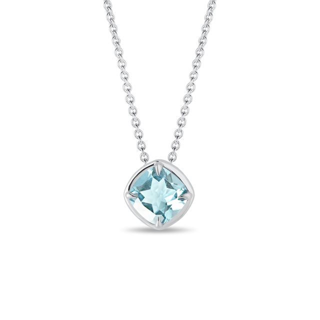 CUSHION CUT SKY BLUE TOPAZ NECKLACE IN WHITE GOLD - TOPAZ NECKLACES - NECKLACES