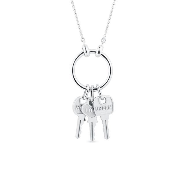 Motif keyring necklace in white gold