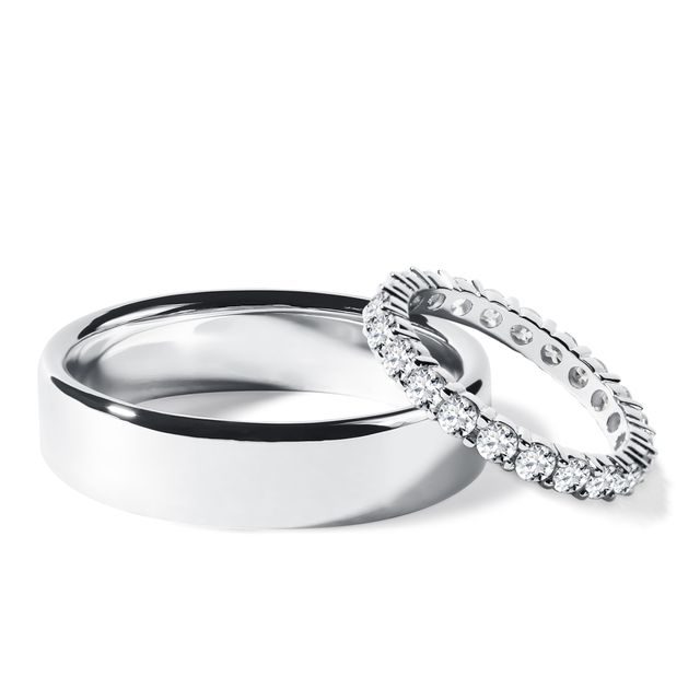 ETERNITY AND SHINY FINISH WEDDING RING SET IN WHITE GOLD - WHITE GOLD WEDDING SETS - WEDDING RINGS