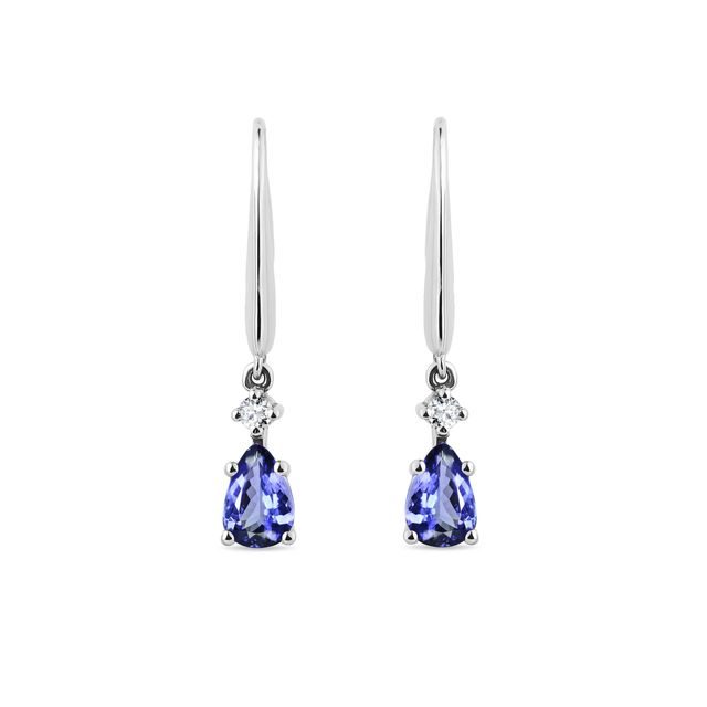 BOUCLES D'OREILLE PENDANTES EN OR BLANC ET TANZANITES - BOUCLES D’OREILLES EN TANZANITE - BOUCLES D'OREILLES