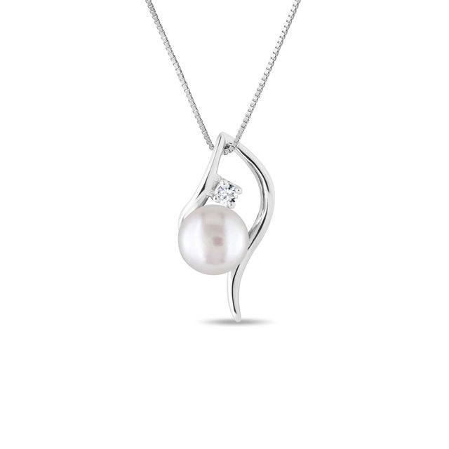 PENDENTIF EN OR BLANC AVEC PERLE D'EAU DOUCE - PENDENTIFS EN PERLES - PERLES