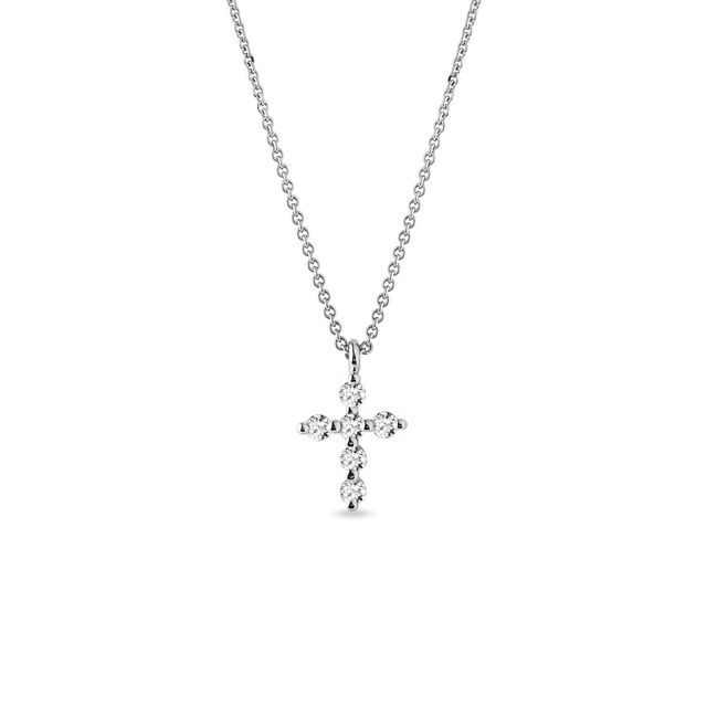 CROIX DÉLICATE EN OR BLANC 14 CT - COLLIERS AVEC DIAMANTS - COLLIERS