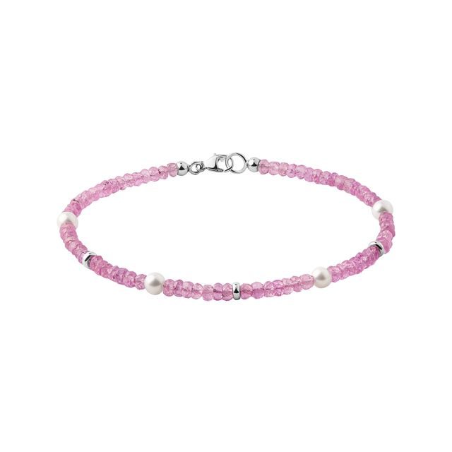PINK SAPPHIRE BRACELET WITH PEARLS IN WHITE GOLD - MINERAL BRACELETS - BRACELETS