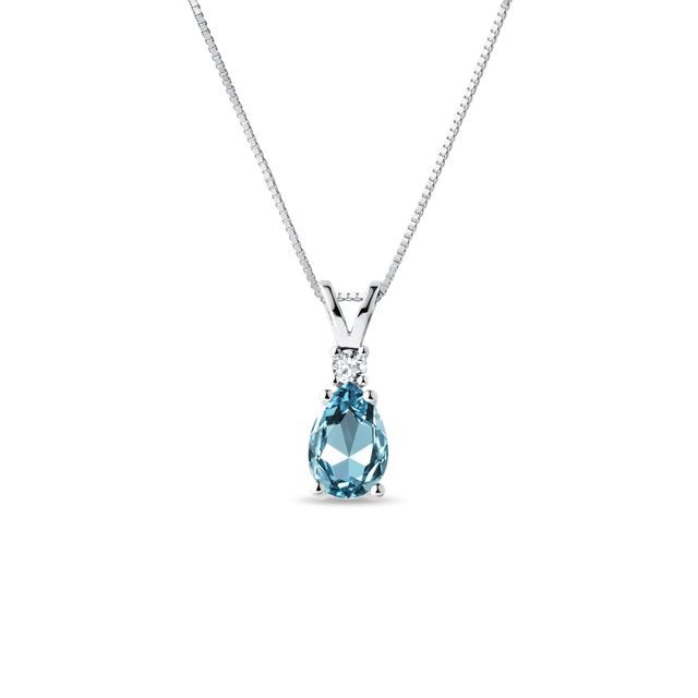 SWISS BLUE TOPAZ AND DIAMOND PENDANT ON WHITE GOLD CHAIN - TOPAZ NECKLACES - NECKLACES