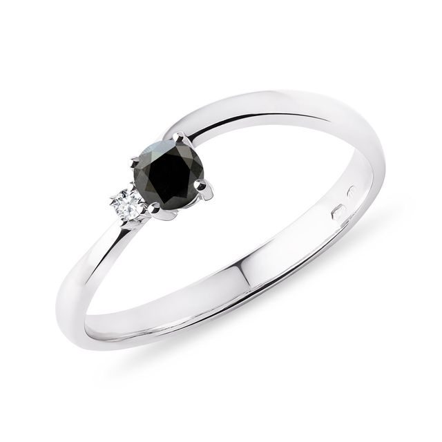 WELLEN-RING MIT SCHWARZEM DIAMANT - VERLOBUNGSRINGE MIT FARBIGEN DIAMANTEN - VERLOBUNGSRINGE
