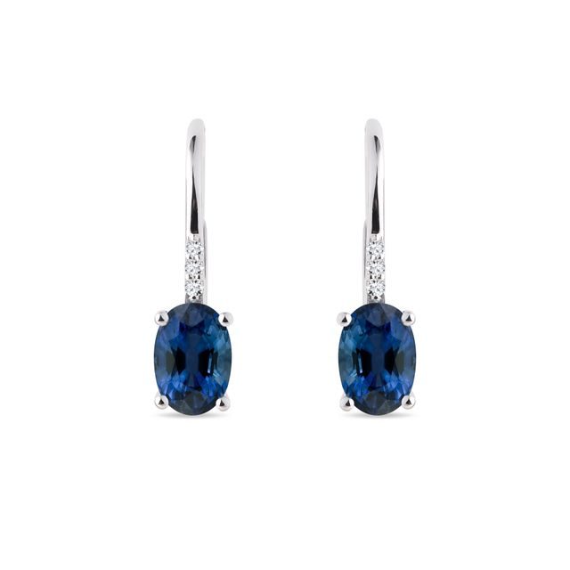 SAPPHIRE AND DIAMOND WHITE GOLD DROP EARRINGS - SAPPHIRE EARRINGS - EARRINGS