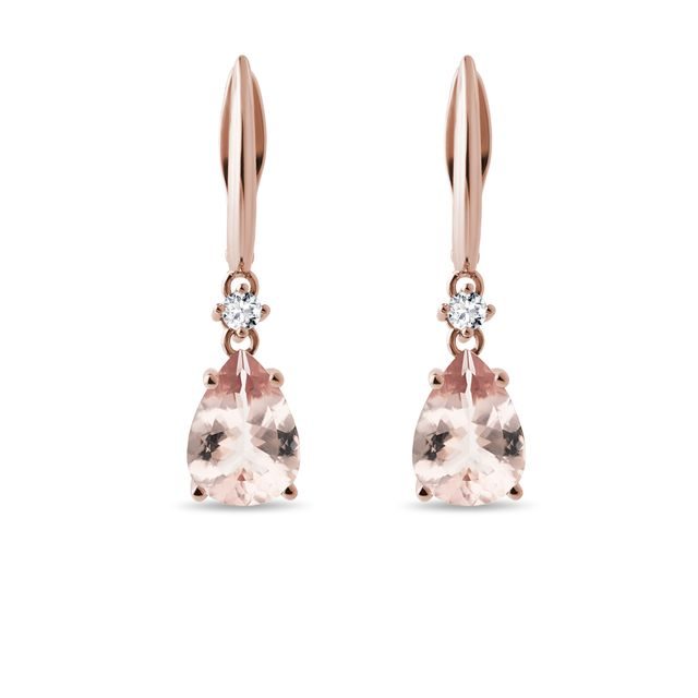 KOLCZYKI Z DIAMENTAMI I MORGANITE RÓŻOWEGO ZŁOTA - KOLCZYKI Z MORGANITAMI - KOLCZYKI