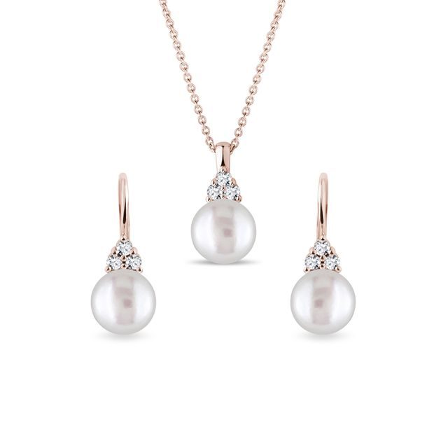 Pearl and Diamond Rose Gold Jewelry Set