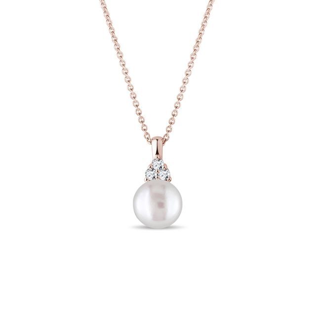 FRESHWATER PEARL AND DIAMOND ROSE GOLD NECKLACE - PEARL PENDANTS - PEARL JEWELLERY