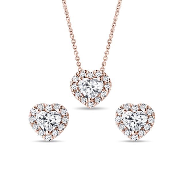 LUXUSNÍ SOUPRAVA S DIAMANTOVÝMI SRDCI V RŮŽOVÉM ZLATĚ - DIAMANTOVÉ SOUPRAVY - ŠPERKY