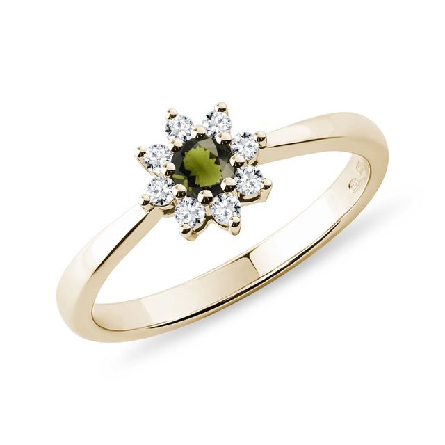 BLUMENRING MIT MOLDAVIT UND DIAMANTEN IN GELBGOLD - RINGE MOLDAVIT - RINGE
