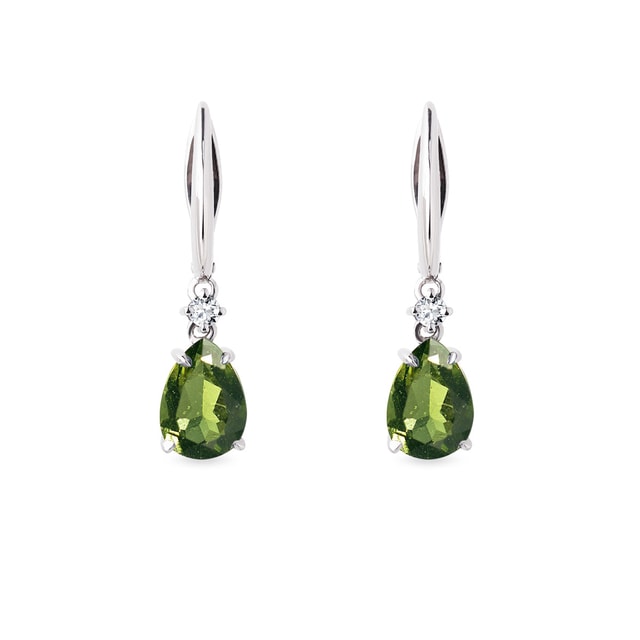 Earrings with Moldavite and Brilliants in White Gold