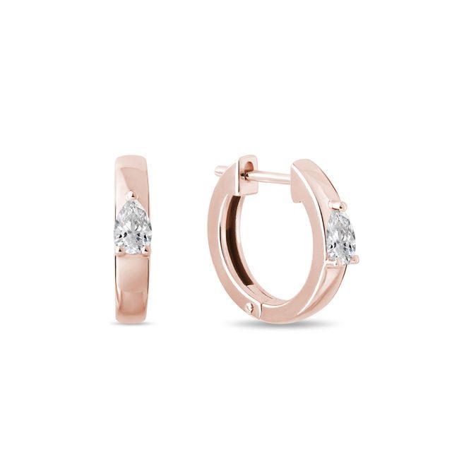 HOOP EARRINGS WITH PEAR-CUT DIAMOND IN ROSE GOLD - DIAMOND EARRINGS - EARRINGS