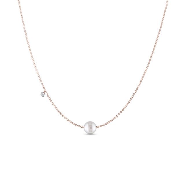 COLLIER EN OR ROSE, PERLE ET DIAMANT - COLLIERS AVEC DIAMANTS - COLLIERS