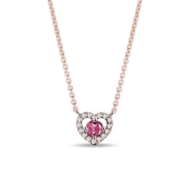 TOURMALINE AND DIAMOND HEART PENDANT IN ROSE GOLD - TOURMALINE NECKLACES - NECKLACES
