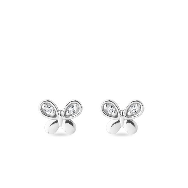 BOUCLES D'OREILLES PAPILLONS EN OR BLANC AVEC DIAMANTS - BOUCLES D'OREILLES POUR ENFANTS - BOUCLES D'OREILLES