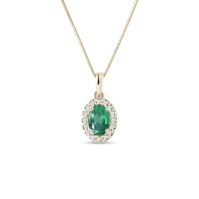 EMERALD AND DIAMOND PENDANT IN YELLOW GOLD - EMERALD NECKLACES - NECKLACES